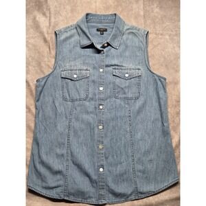 Talbots Sleeveless Button Front Denim Jean Shirt Top Blouse Petite 10P